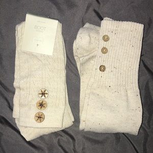 2 Pairs Beige Cream Boot Socks w/Buttons